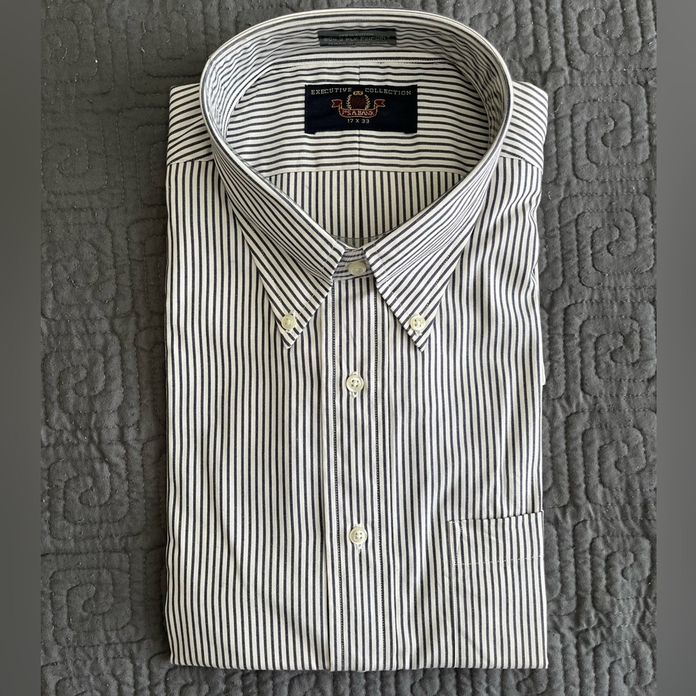 Jos A Bank Executive Collection Black and White Striped Dress Shirt